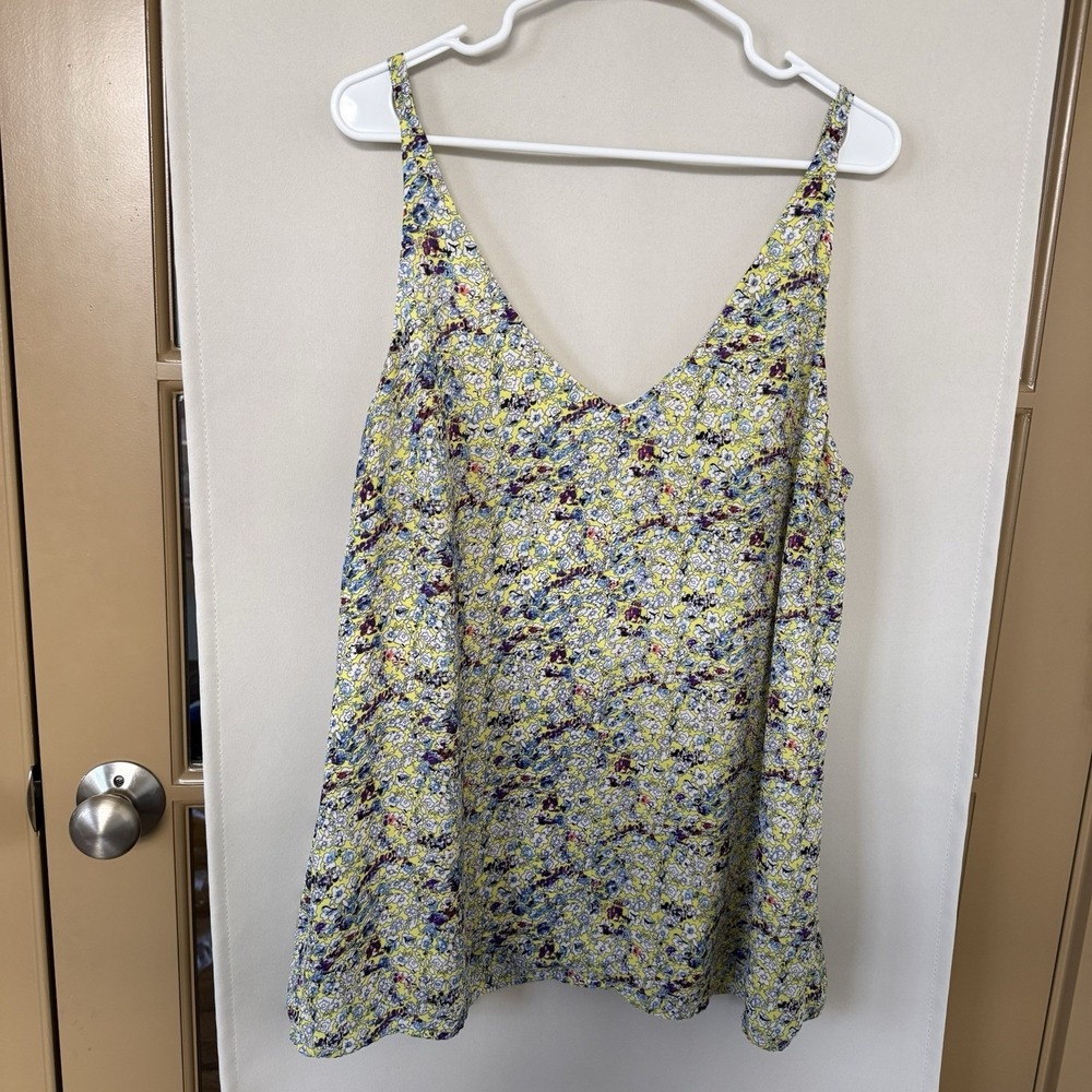 CAbi Yellow Floral Print Camisole with Blue and Purple Accents